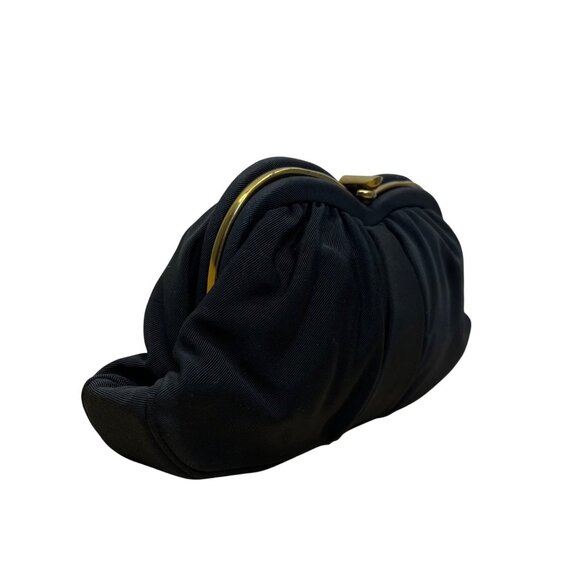 Vintage L And M Women’s Black Satin With Gold Frame & Pouch Evening Clutch - Picture 4 of 13